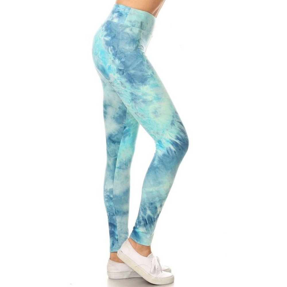 Blue and Aqua Tie Dye Leggings - Picture 2 of 3